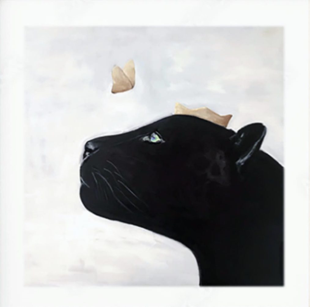 Gemälde: schwarzer Panther mit Krone